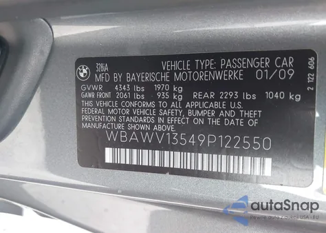 2009 BMW 328I из США, поврежденный, VIN WBAWV13549P122550